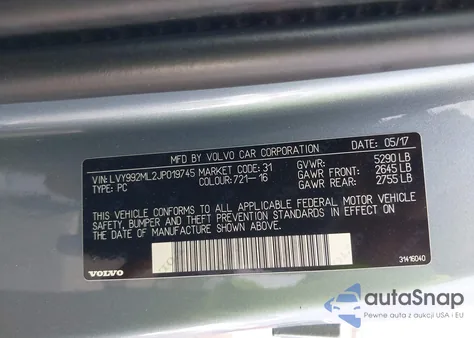 2018 Volvo S90 T6 Inscription from USA, damaged, VIN LVY992ML2JP019745